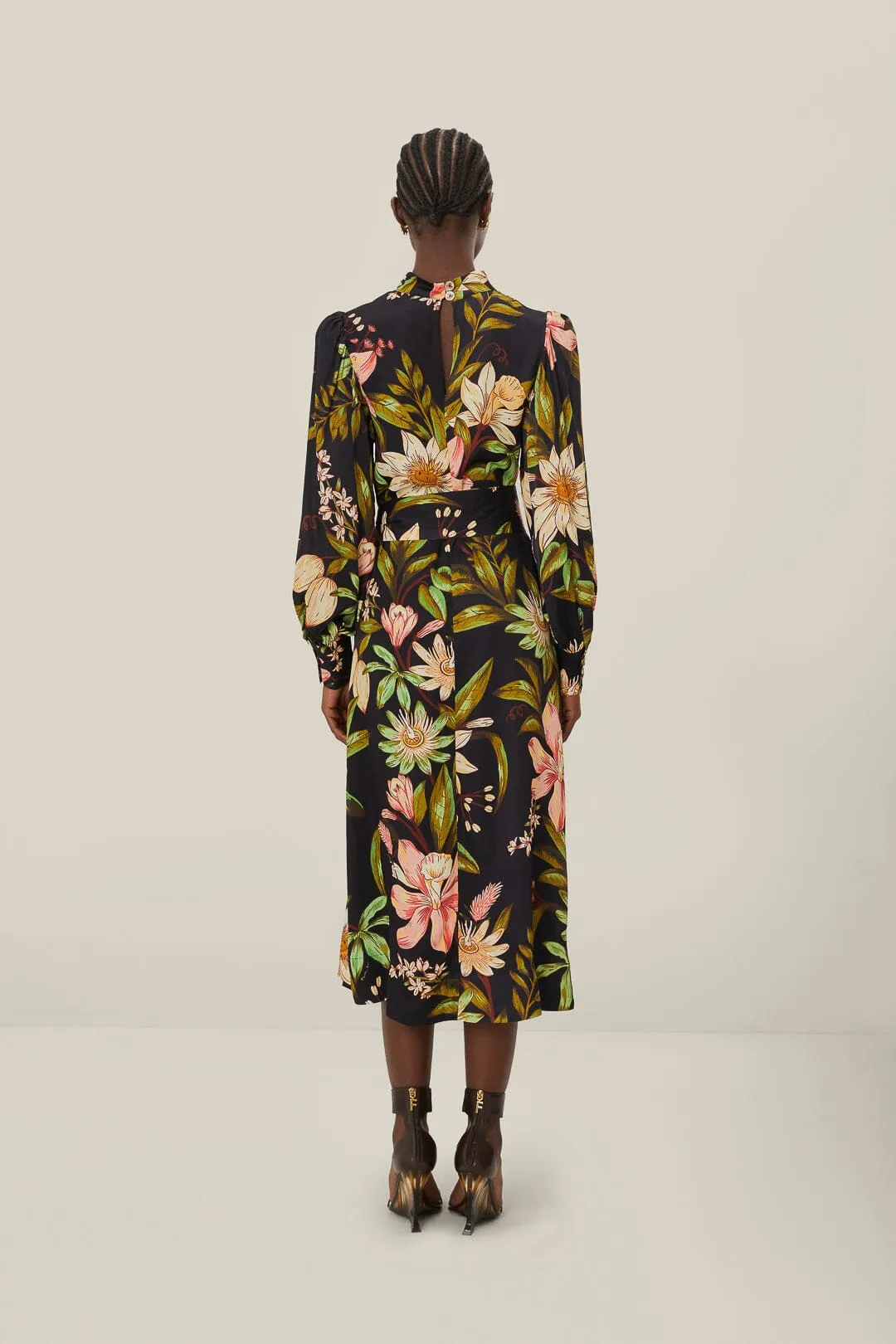 Black Surreal Flowers High Neck Midi Dress sold by FARM Rio product image thumbnail 3