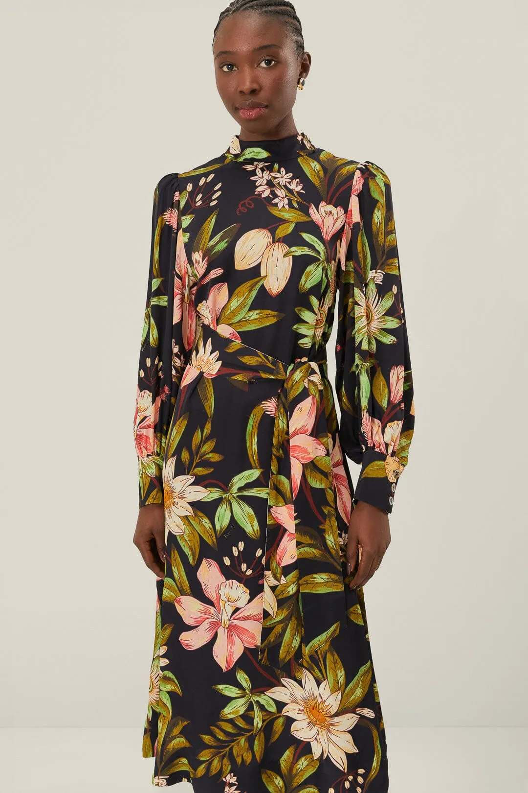 Black Surreal Flowers High Neck Midi Dress sold by FARM Rio product image thumbnail 2