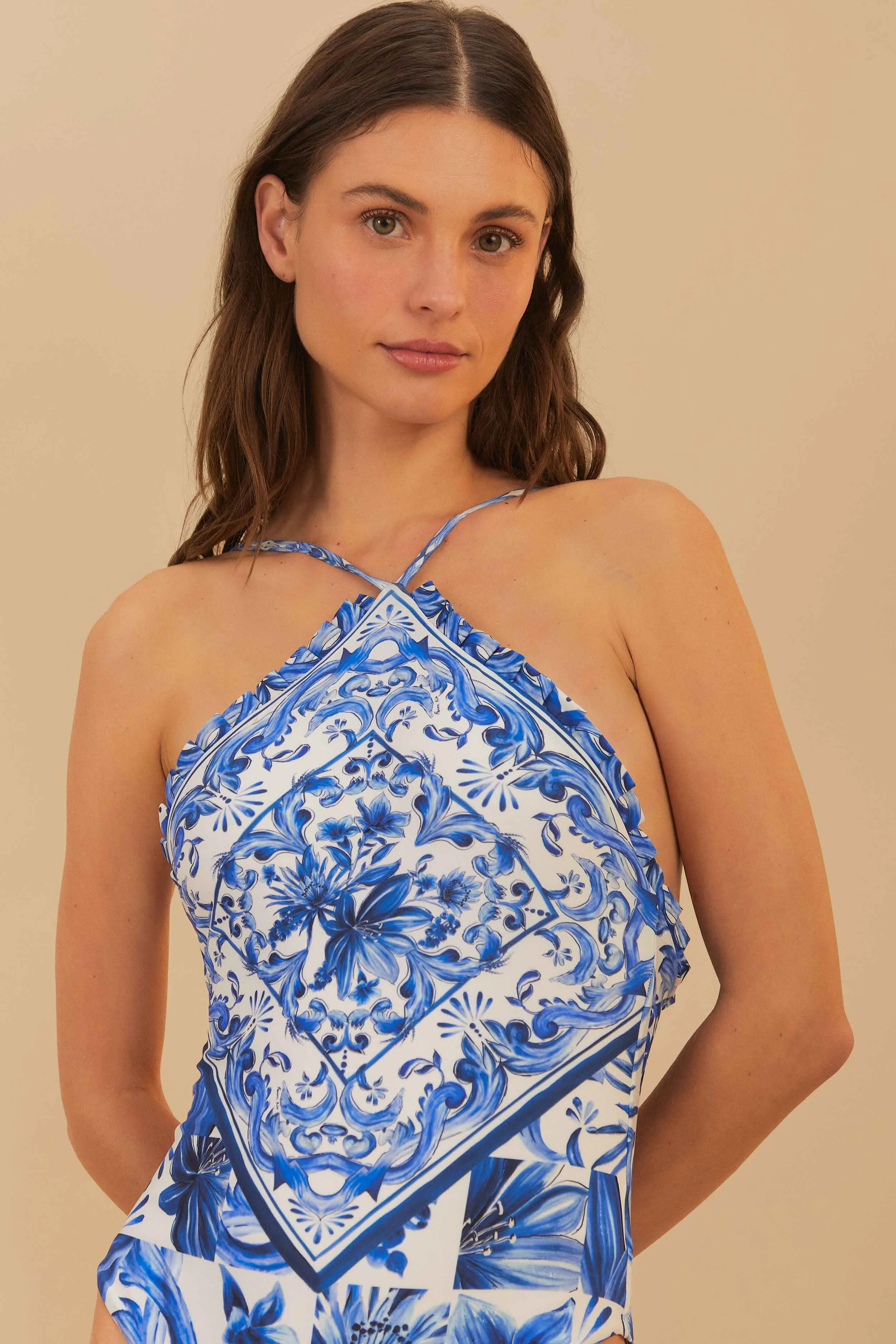 Off-White Garden Tiles One-Piece Swimsuit sold by FARM Rio product image thumbnail 3