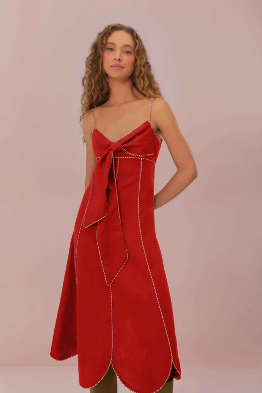 Red Front Bow Midi Dress made by FARM Rio
