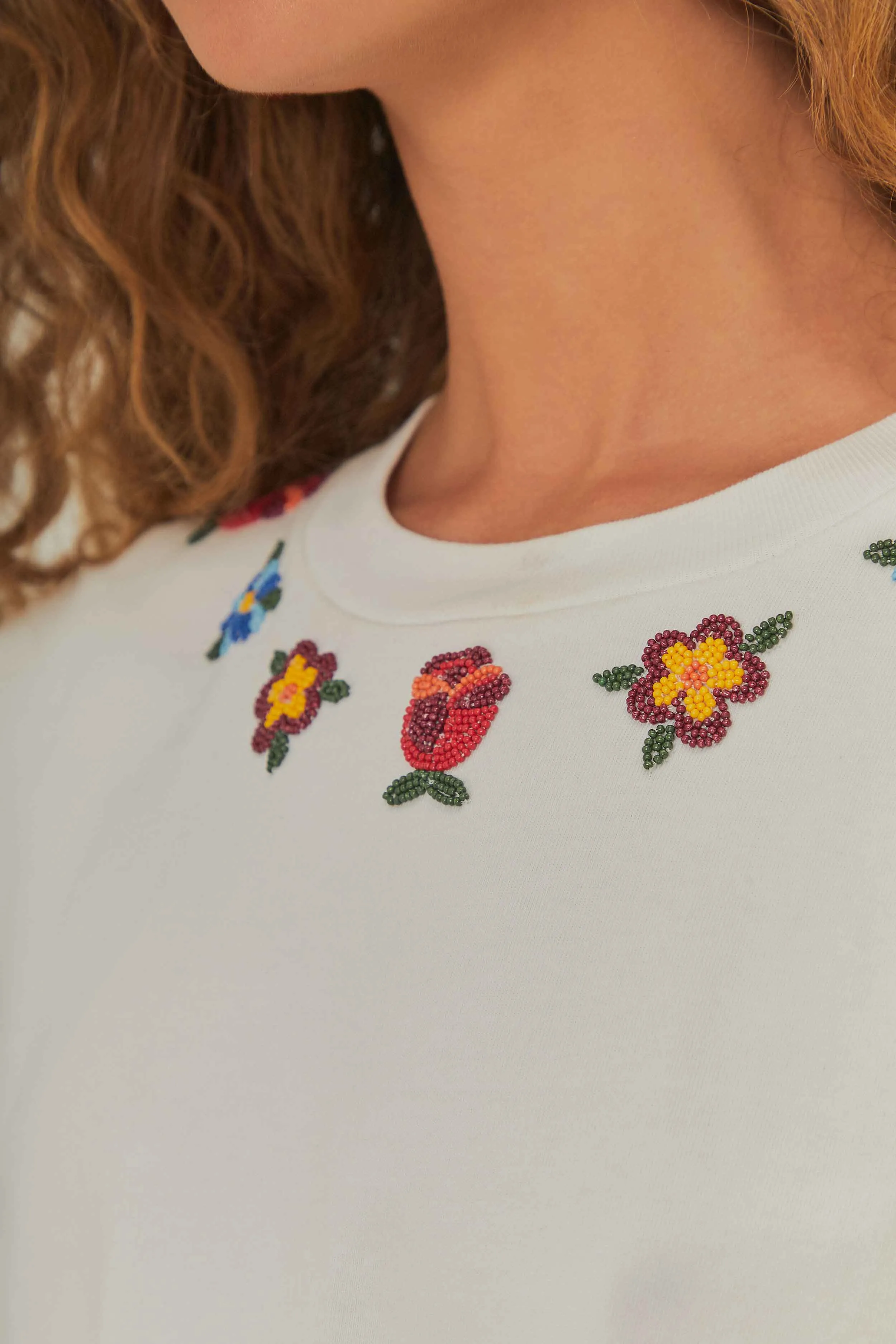 White Beaded Flowers T-Shirt sold by FARM Rio product image thumbnail 5