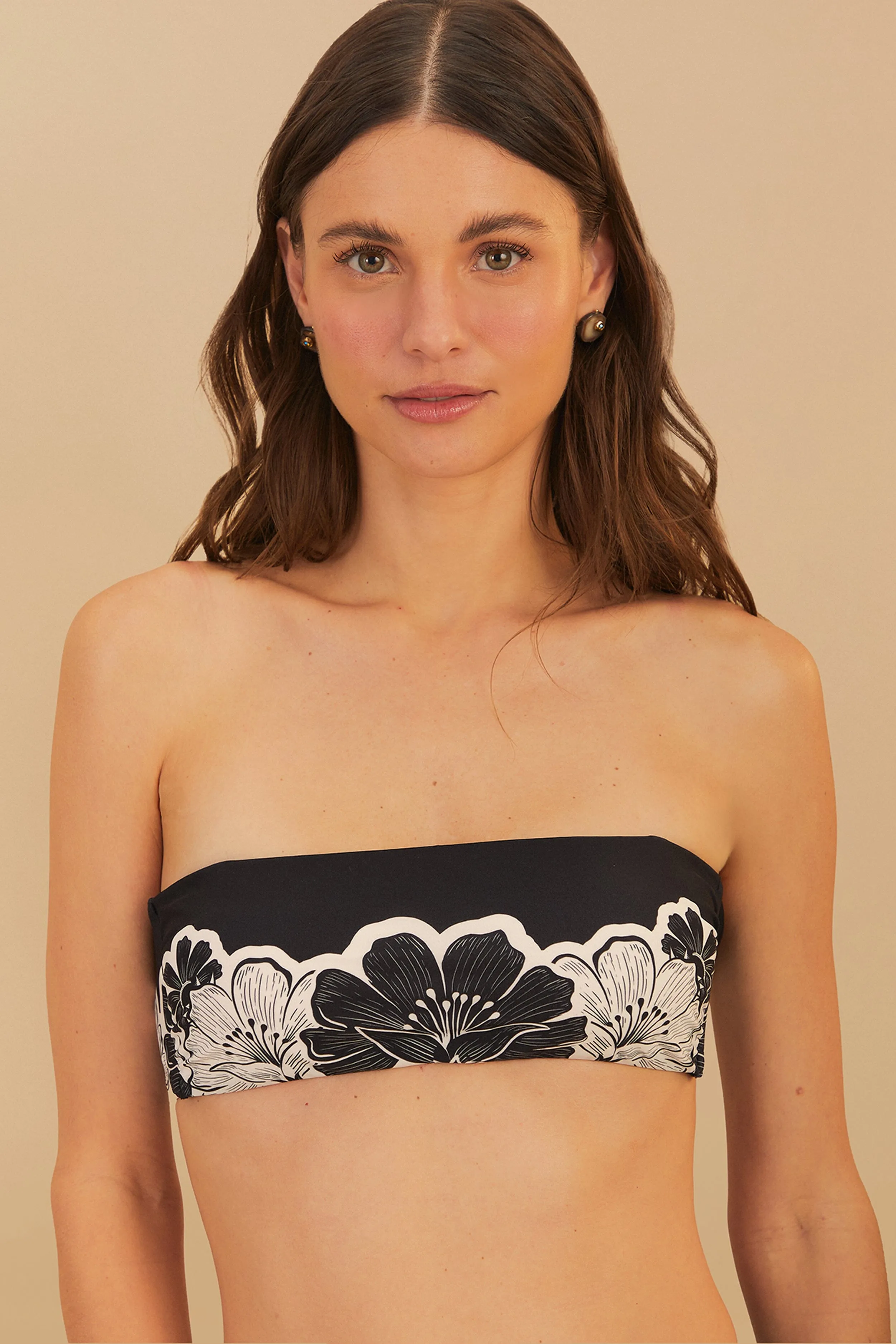 Black Flower Leopards Bandeau Bikini Top sold by FARM Rio product image thumbnail 3
