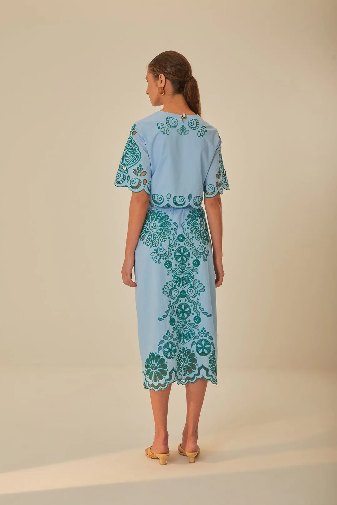 Light Blue And Green Graphic Richelieu Midi Skirt sold by FARM Rio product image thumbnail 4