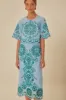 Light Blue And Green Graphic Richelieu Midi Skirt sold by FARM Rio