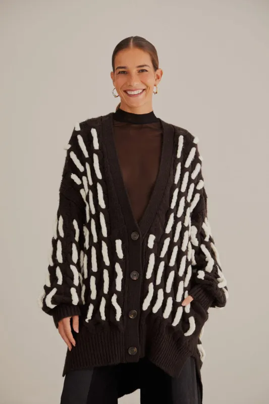 Black And White Textured Knit Cardigan sold by FARM Rio