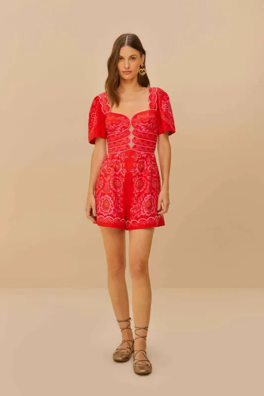 Red Olivia Cut-Out Lenzing™ Ecovero™ Euroflax™  Romper sold by FARM Rio