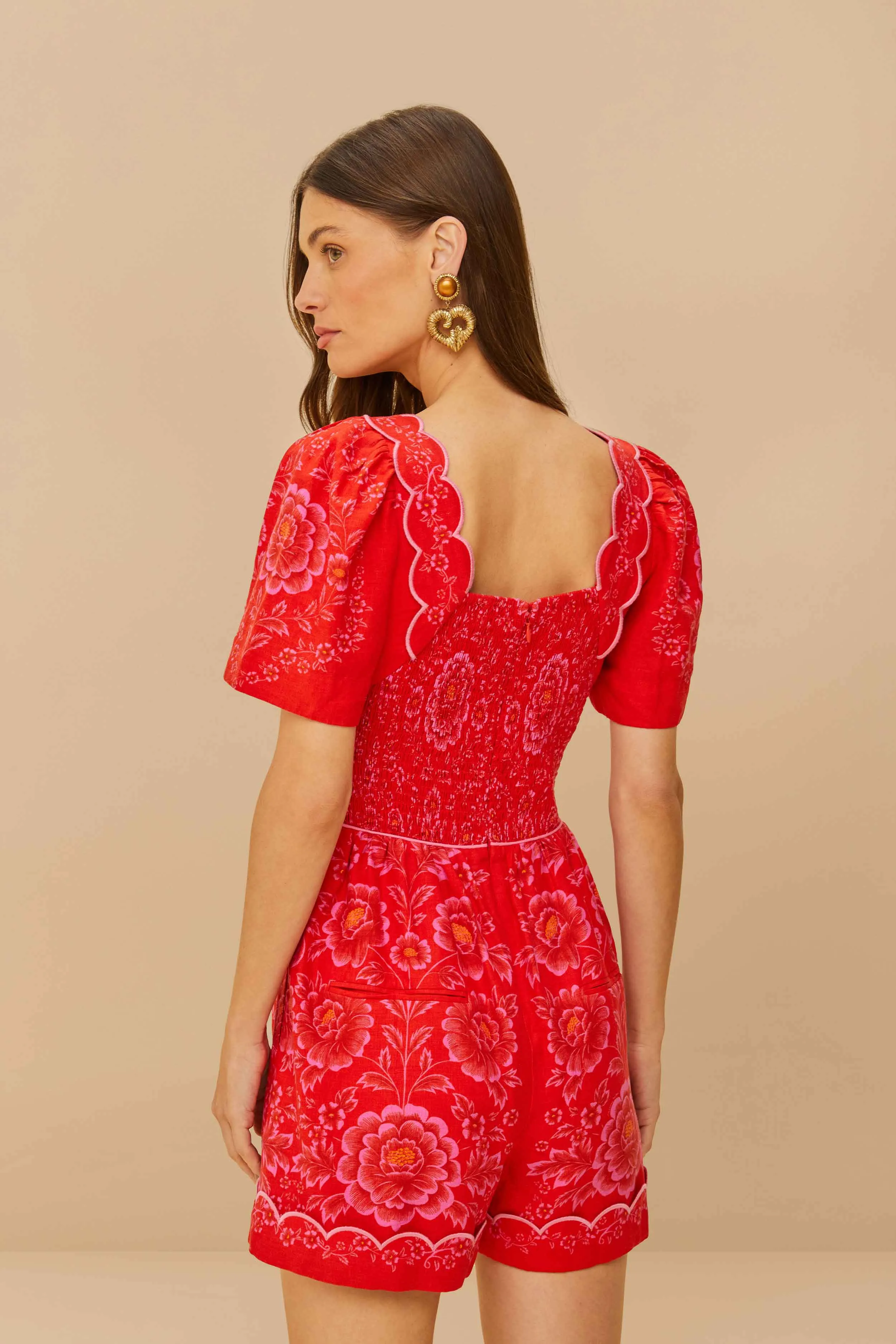 Red Olivia Cut-Out Lenzing™ Ecovero™ Euroflax™ Romper sold by FARM Rio product image thumbnail 4