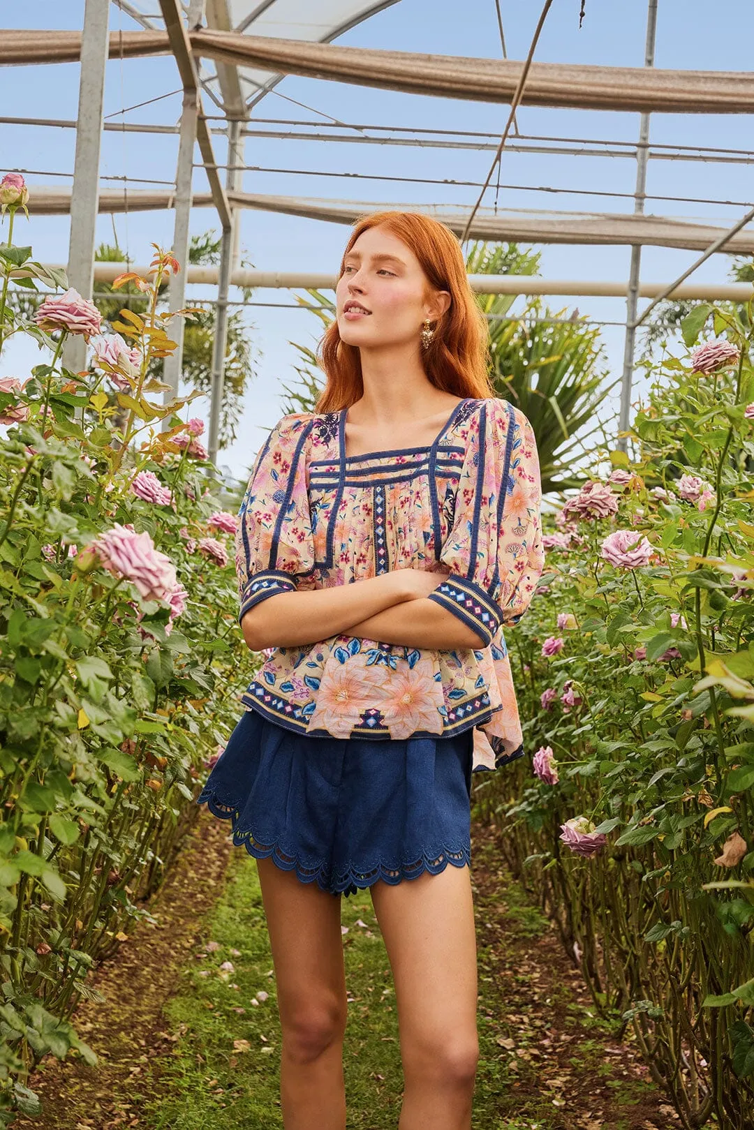 Navy Blue Richelieu Belted Euroflax™ Premium Linen Shorts sold by FARM Rio