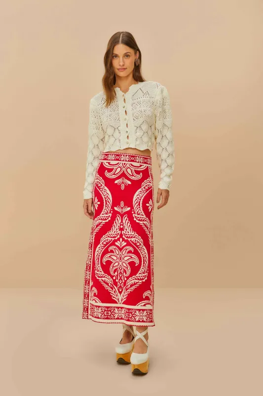 Red Tropical Jacquard Knit Skirt sold by FARM Rio