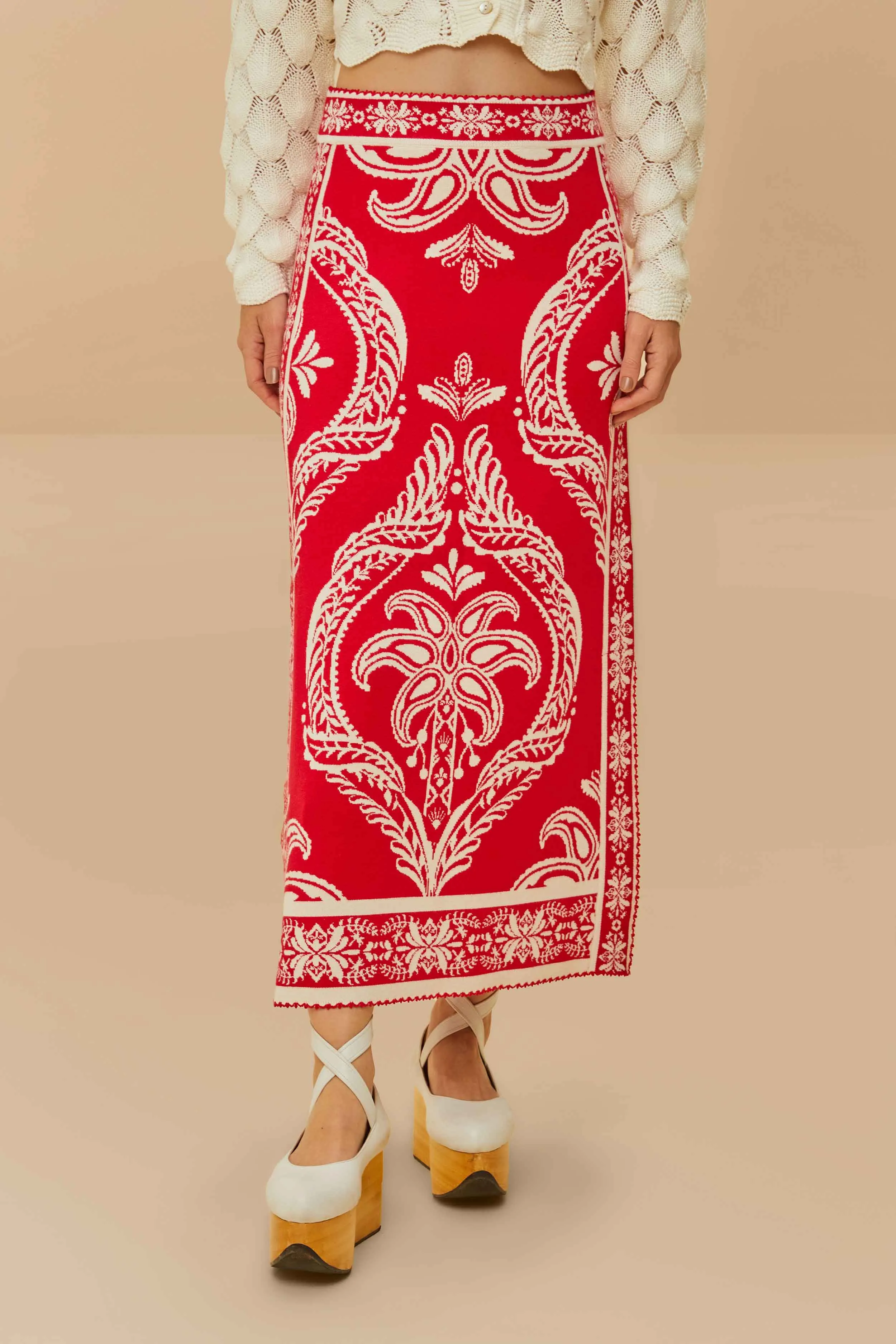 Red Tropical Jacquard Knit Skirt sold by FARM Rio product image thumbnail 3