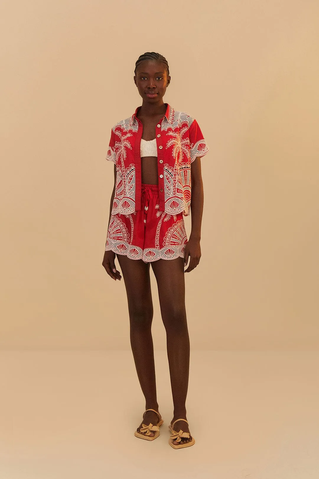 Red Palm Trees Embroidered Organic Cotton Short sold by FARM Rio product image thumbnail 2