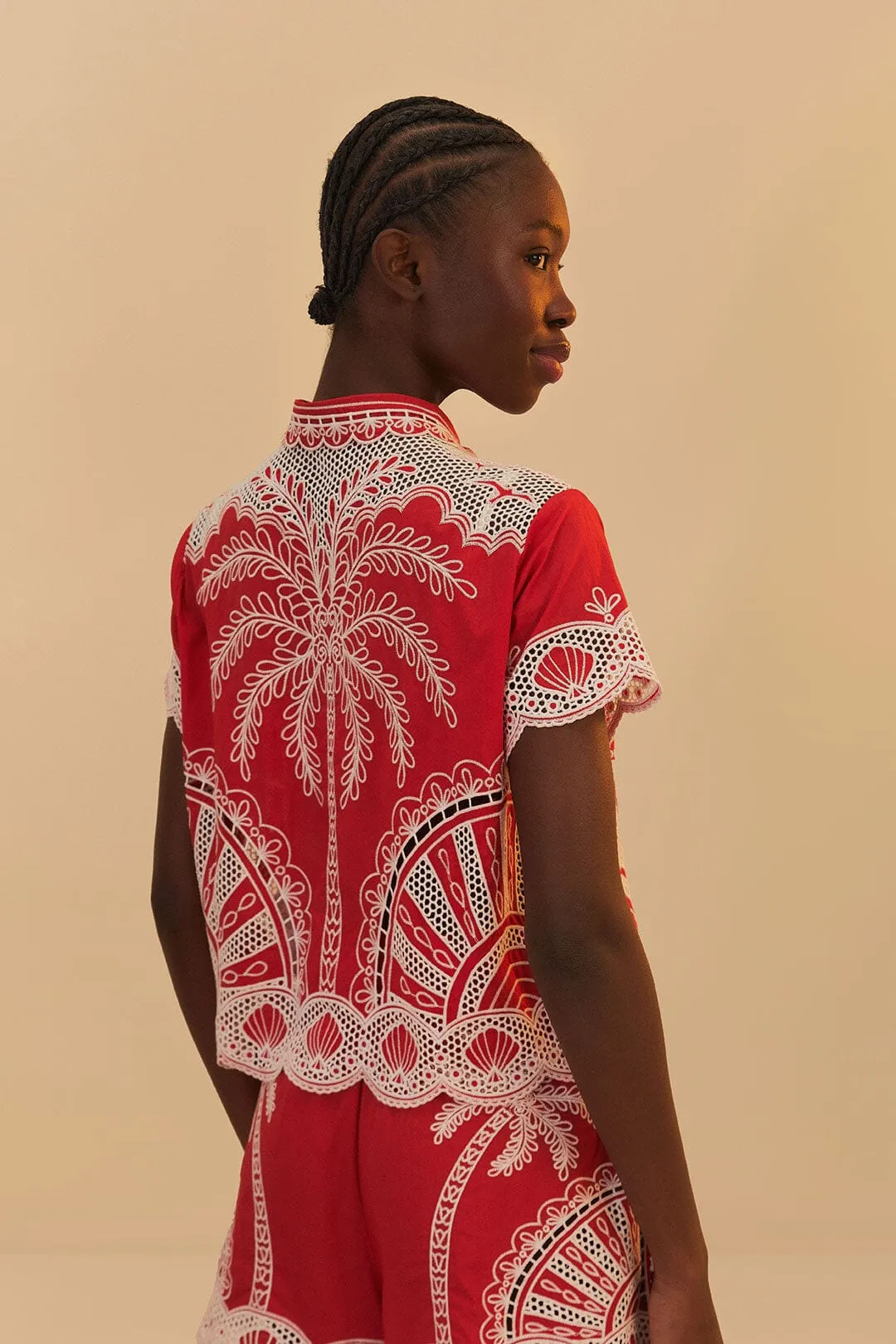 Red Palm Trees Embroidered Organic Cotton Short sold by FARM Rio product image thumbnail 4