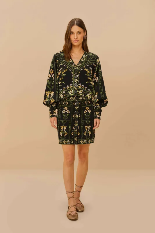 Black Flowers Arch Knit Skirt sold by FARM Rio