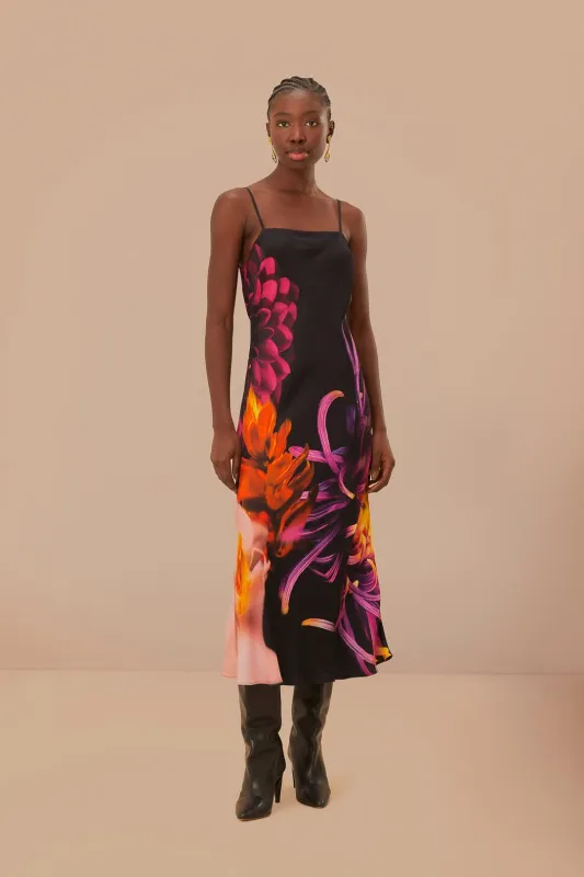 Black Blurry Floral LENZING™ ECOVERO™ Viscose Slip Dress sold by FARM Rio