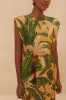 Beige Tropical Isla Padded Shoulders Midi Dress sold by FARM Rio