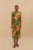 Beige Tropical Isla Padded Shoulders Midi Dress sold by FARM Rio