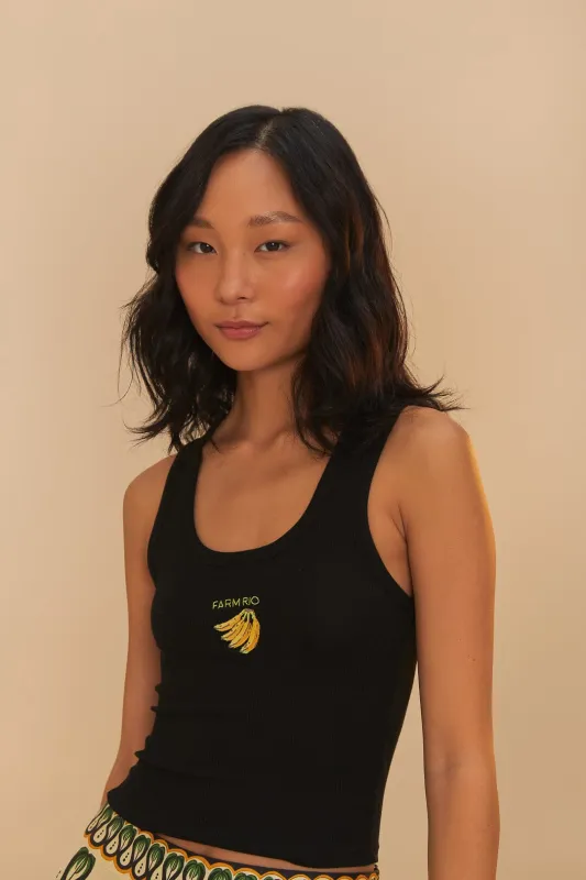 Black Embroidered Tank Top made by FARM Rio