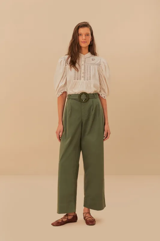 Green Twill Pleated Wide Pants sold by FARM Rio
