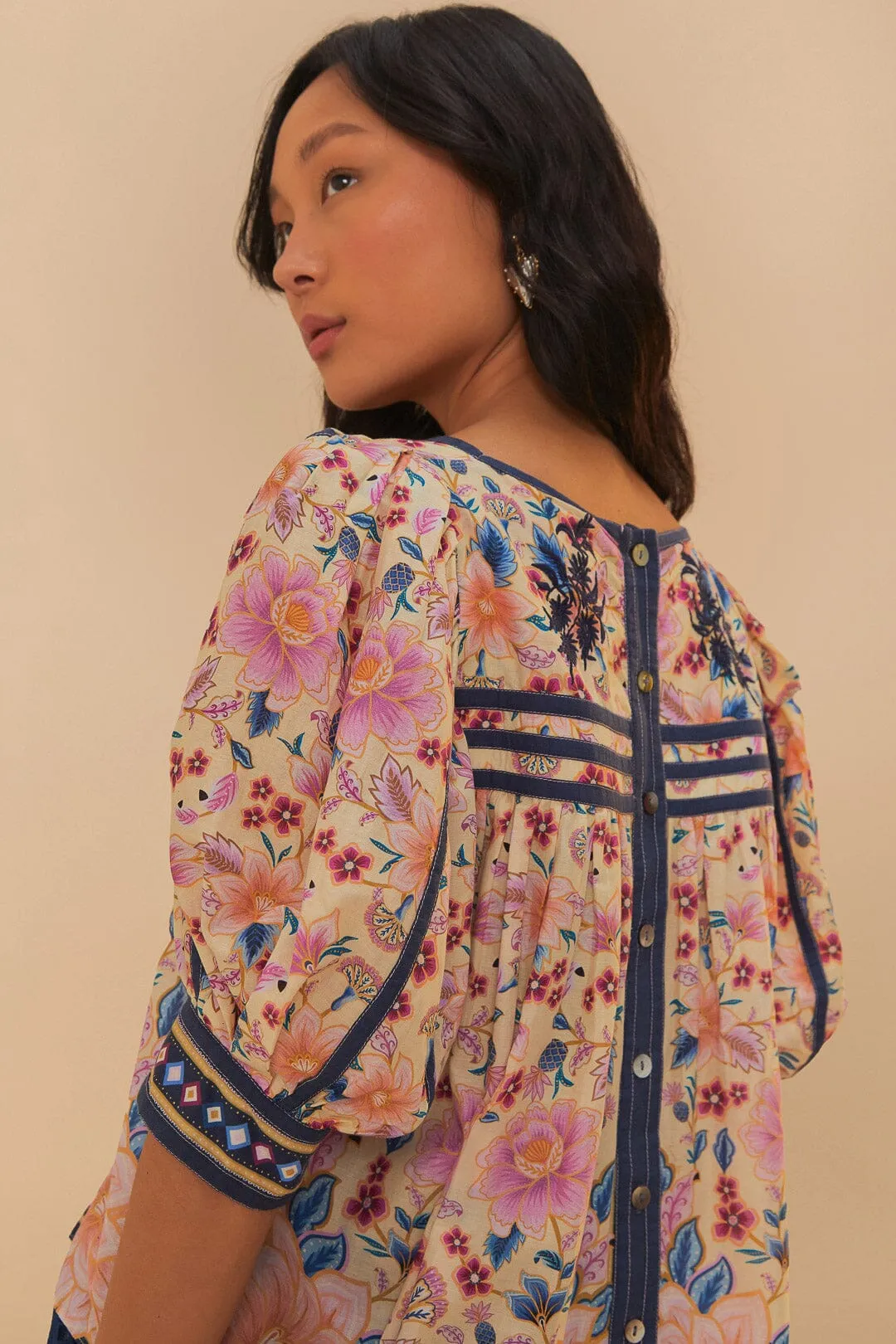 Cream Superbloom Tapestry Puff Sleeve Blouse sold by FARM Rio product image thumbnail 3