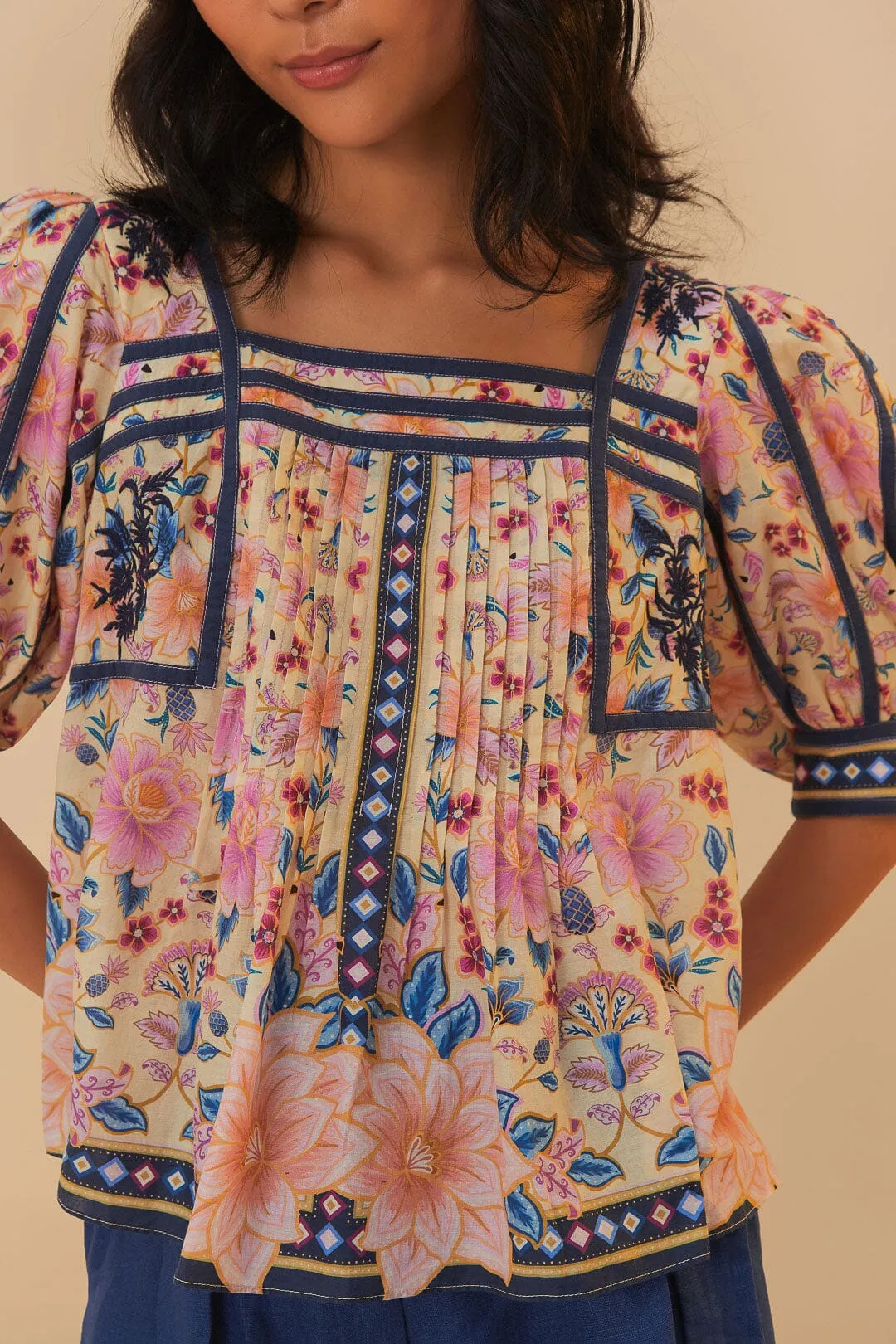 Cream Superbloom Tapestry Puff Sleeve Blouse sold by FARM Rio product image thumbnail 5