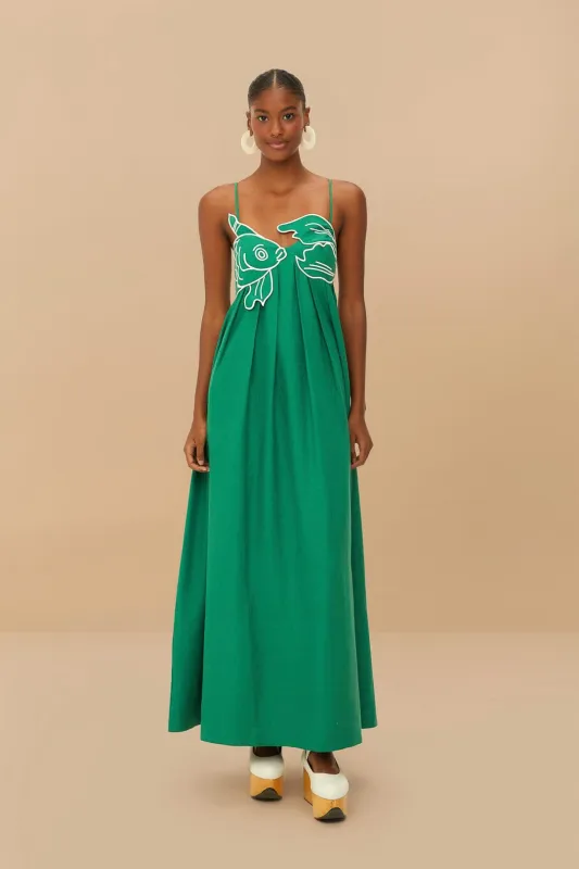 Green Fish Top LENZING™ ECOVERO™ Euroflax™ Maxi Dress sold by FARM Rio