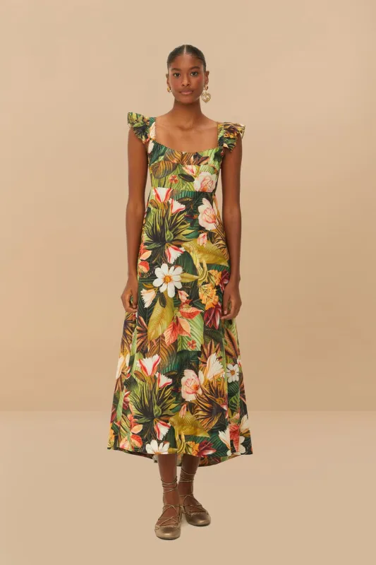 Botanical Forest Multicolor Scoop Neck Ruffled Strap Maxi Dress sold by FARM Rio