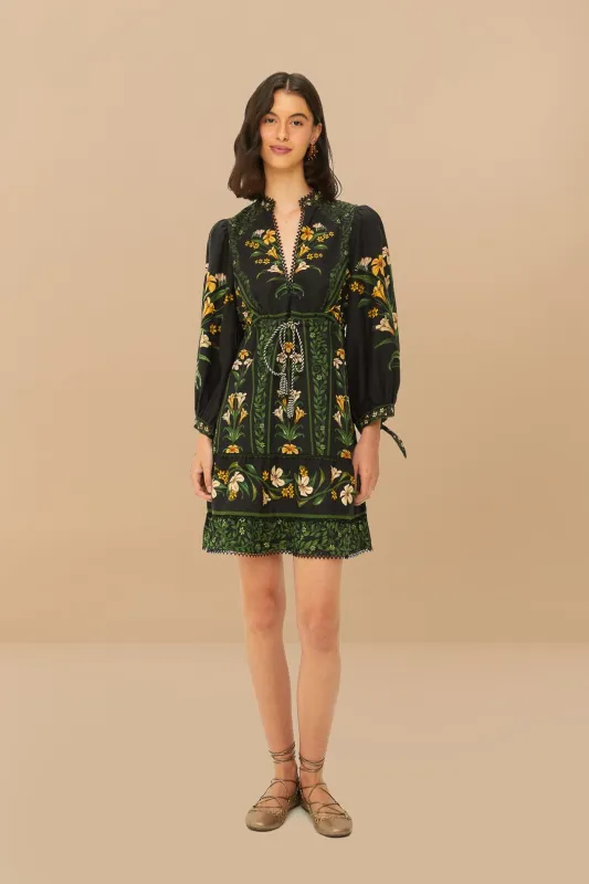 Black Flowers Arch LENZING™ ECOVERO™ Euroflax™ Mini Dress sold by FARM Rio