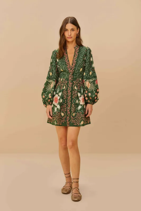 Green Pineapple Garden Long Sleeve Mini Dress sold by FARM Rio