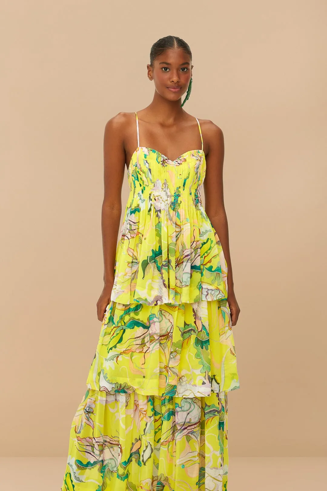 Yellow Jellyfish Bouquet Layered Maxi Dress sold by FARM Rio product image thumbnail 3