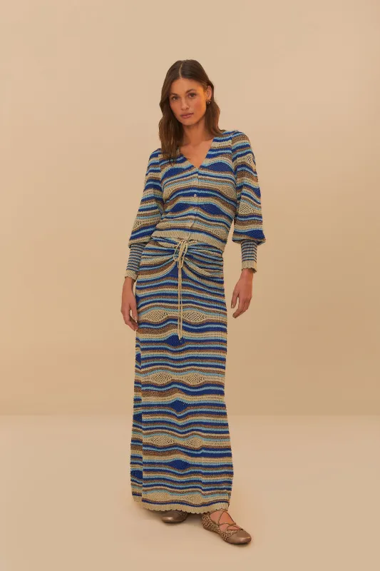 Blue Mixed Waves Knit Skirt sold by FARM Rio