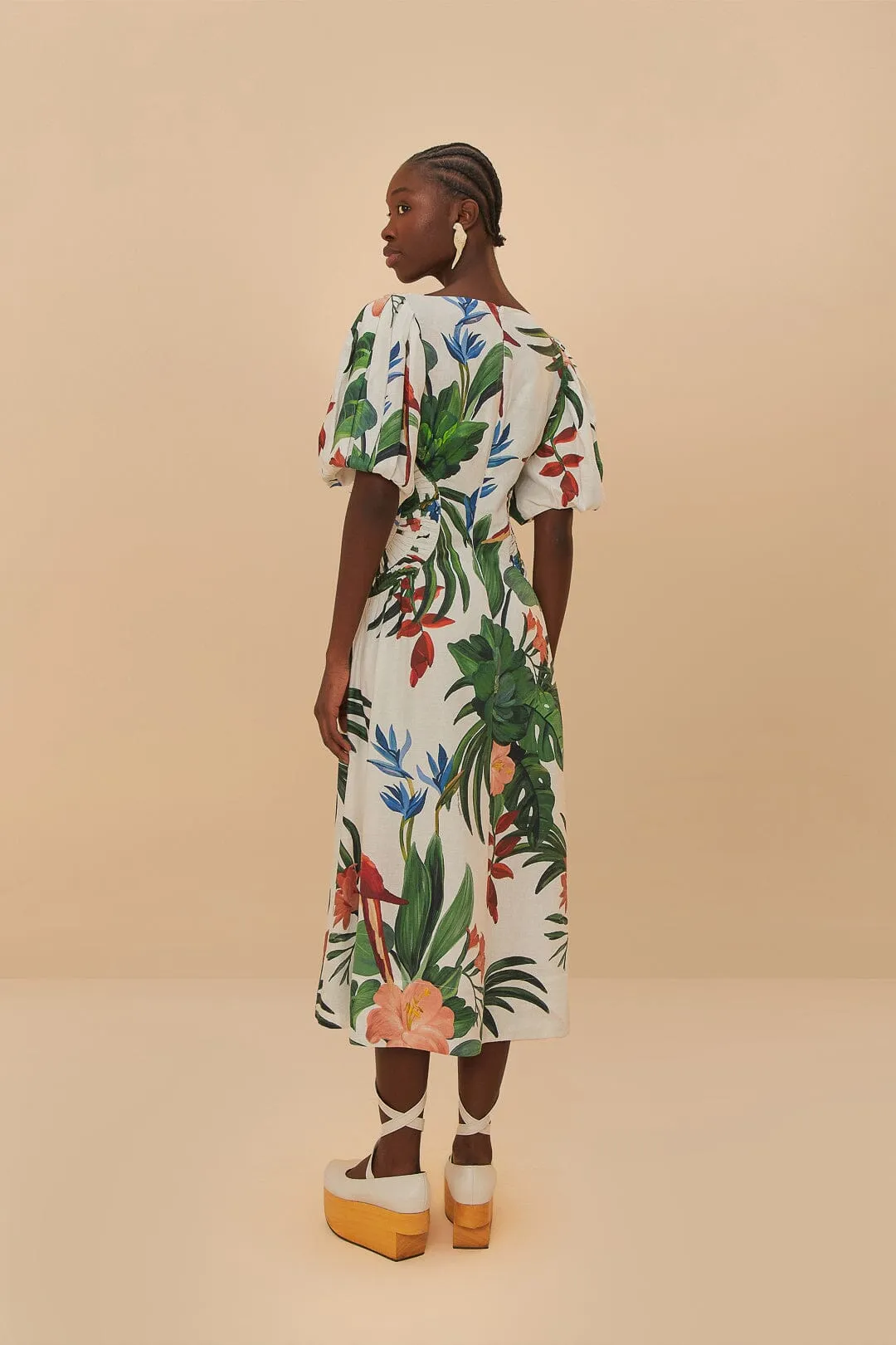 Off-White Midnight Macaw Fiesta Midi Dress sold by FARM Rio product image thumbnail 4