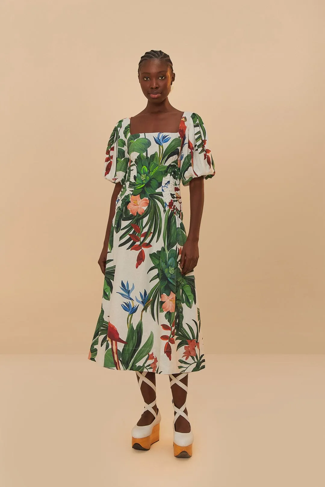 Off-White Midnight Macaw Fiesta Midi Dress sold by FARM Rio