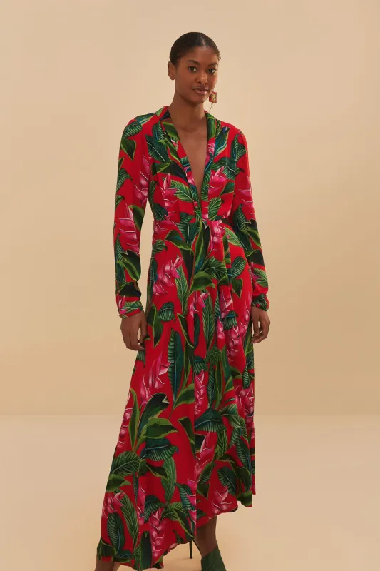 Red Dream Garden Long Sleeve Maxi Dress sold by FARM Rio