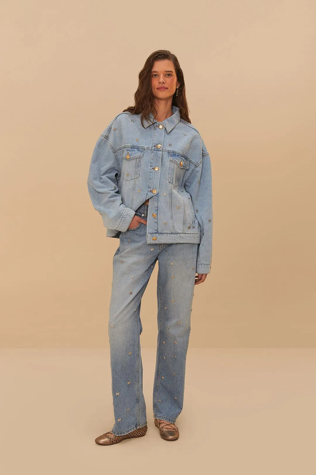 Denim Embroidered Bows Pants sold by FARM Rio product image thumbnail 3