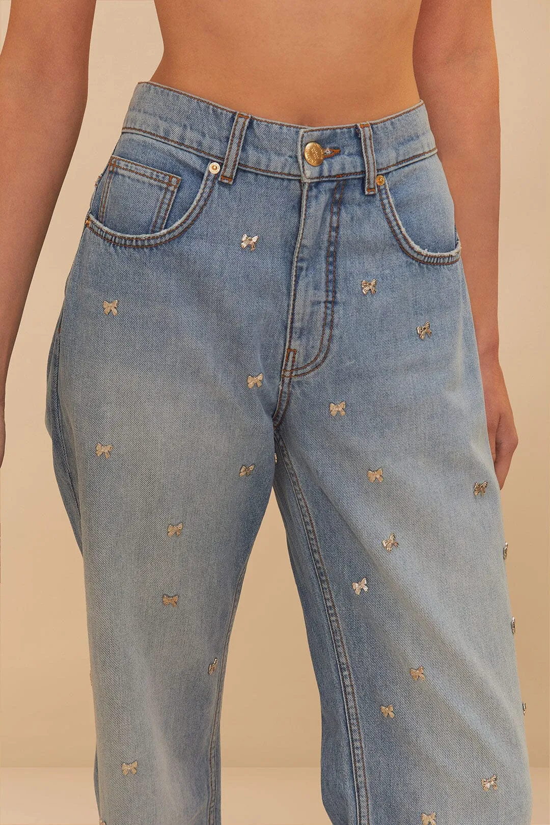 Denim Embroidered Bows Pants sold by FARM Rio product image thumbnail 4