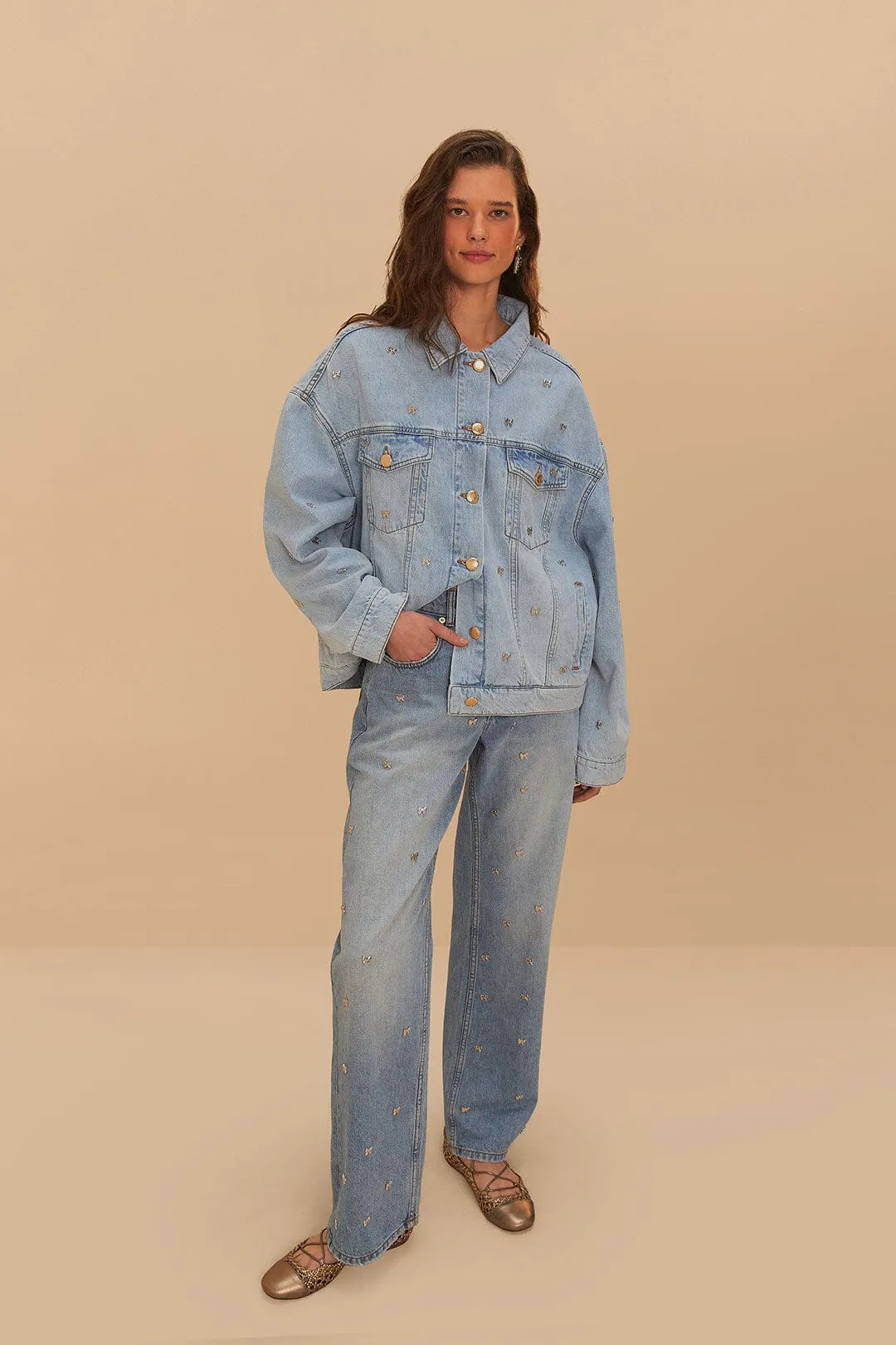 Denim Embroidered Bows Pants sold by FARM Rio