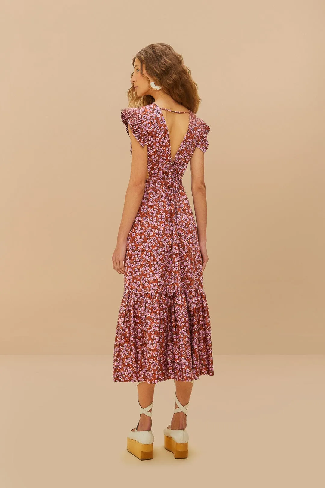 Brown Tiny Yard Butterfly Midi Dress sold by FARM Rio product image thumbnail 4