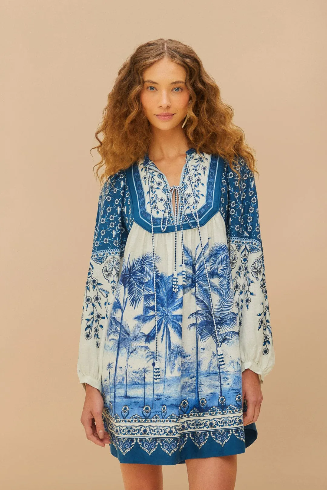 Off-White Palm Tree Beach Mini Dress sold by FARM Rio product image thumbnail 2