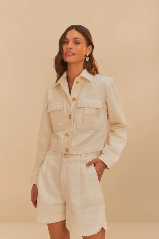 Off-White Twill Laser Pleated Shorts sold by FARM Rio