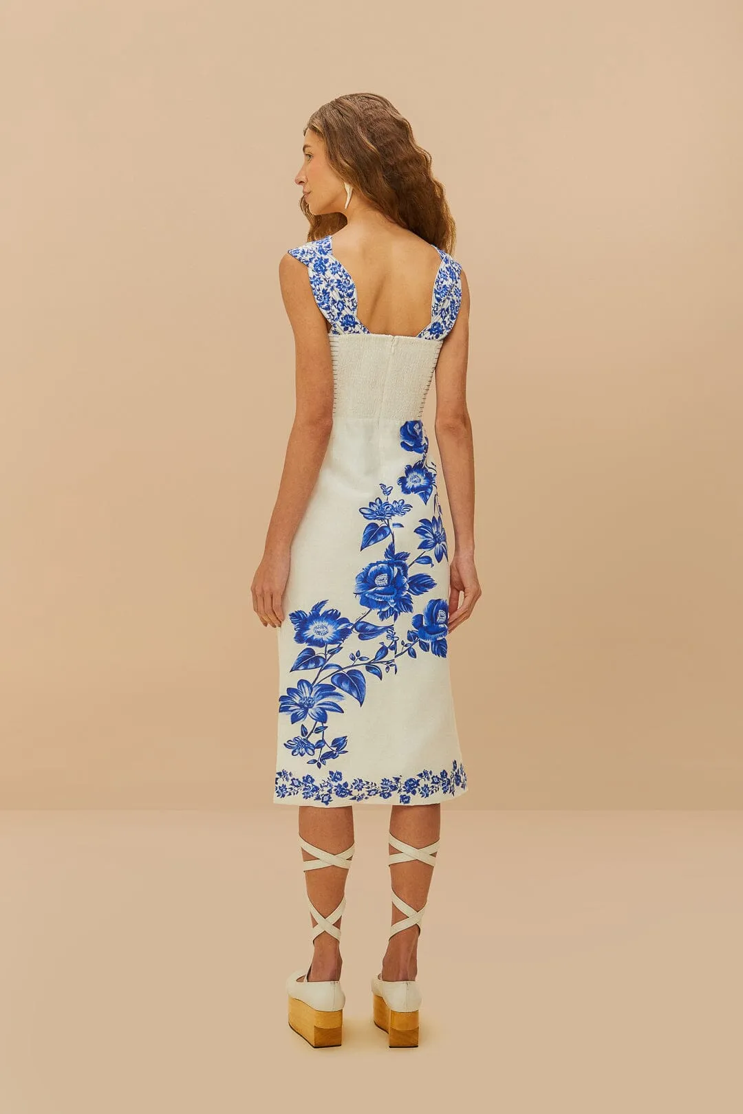 Off-White Floral Cascade Wavy Euroflax™ Premium Linen Midi Dress sold by FARM Rio product image thumbnail 4