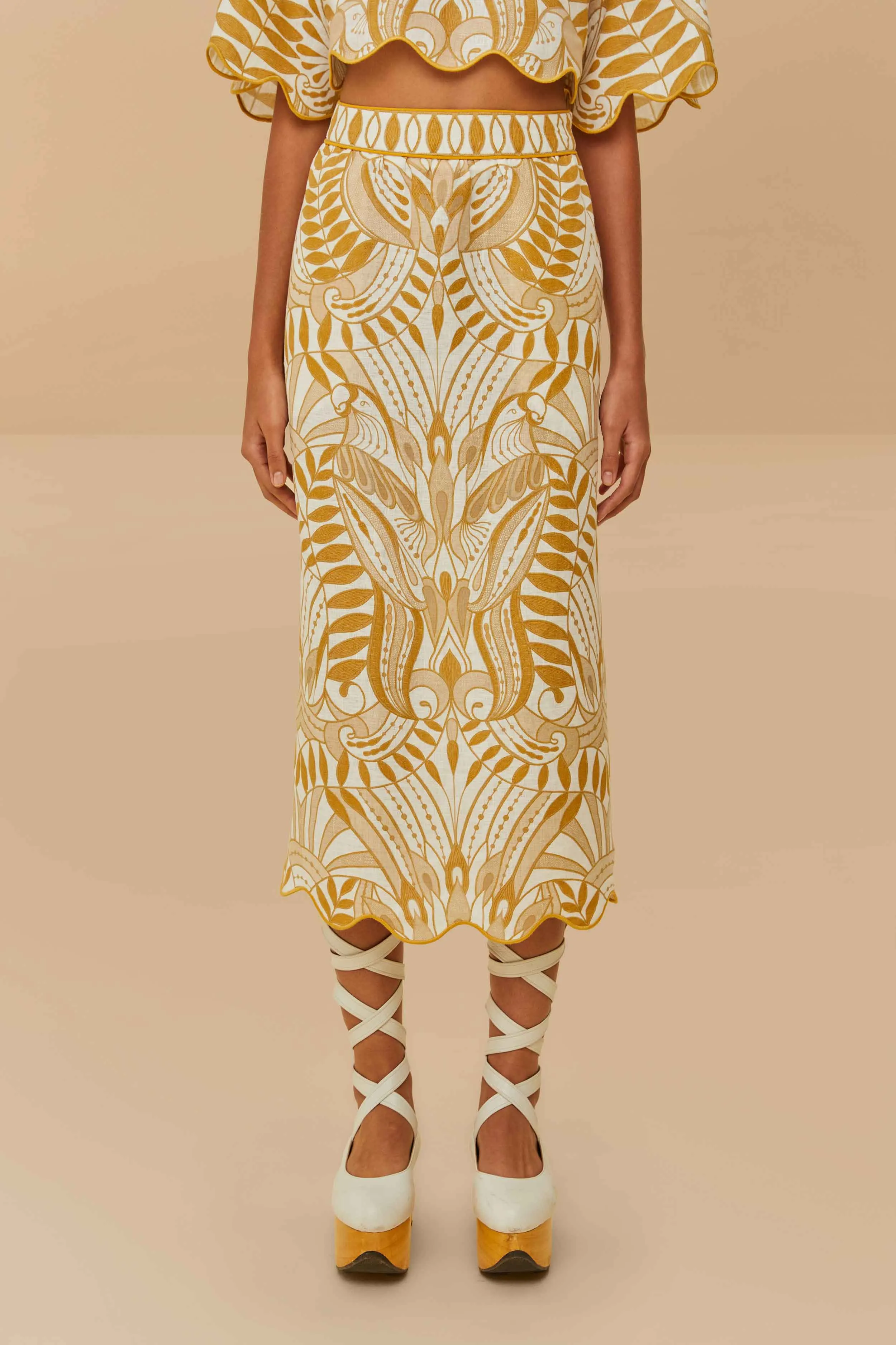 Off-White Lace Nature Euroflax™ Premium Linen Midi Skirt sold by FARM Rio product image thumbnail 2