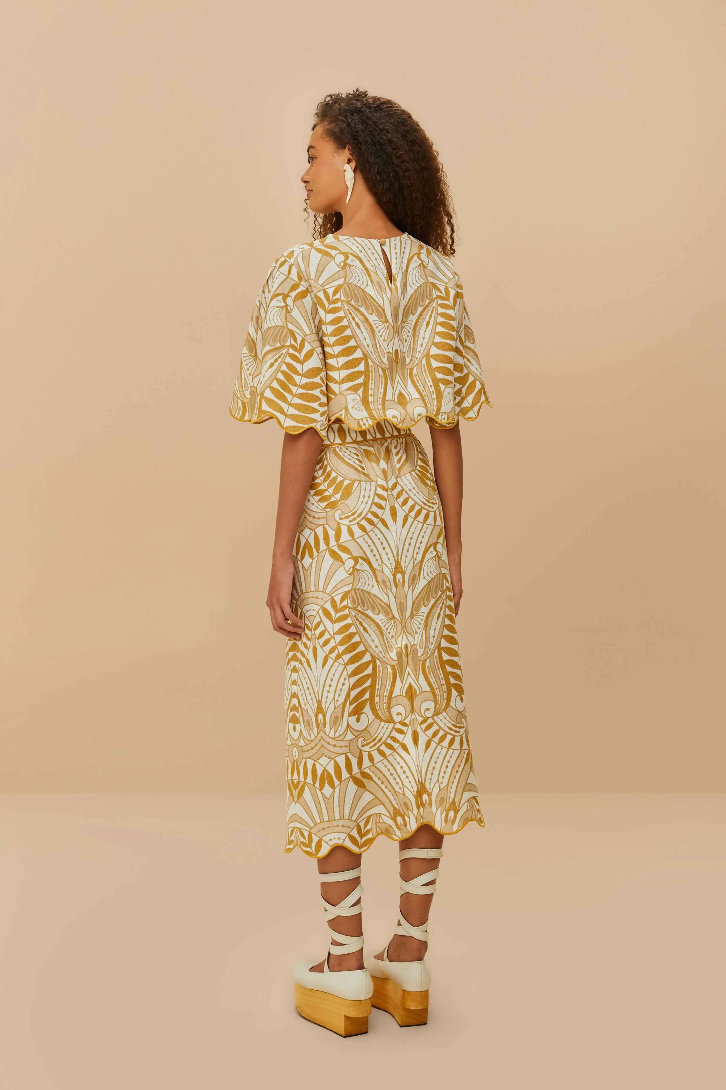 Off-White Lace Nature Euroflax™ Premium Linen Midi Skirt sold by FARM Rio product image thumbnail 3