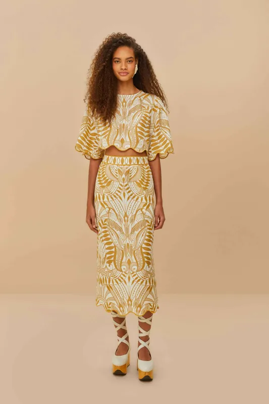 Off-White Lace Nature Euroflax™ Premium Linen Midi Skirt sold by FARM Rio