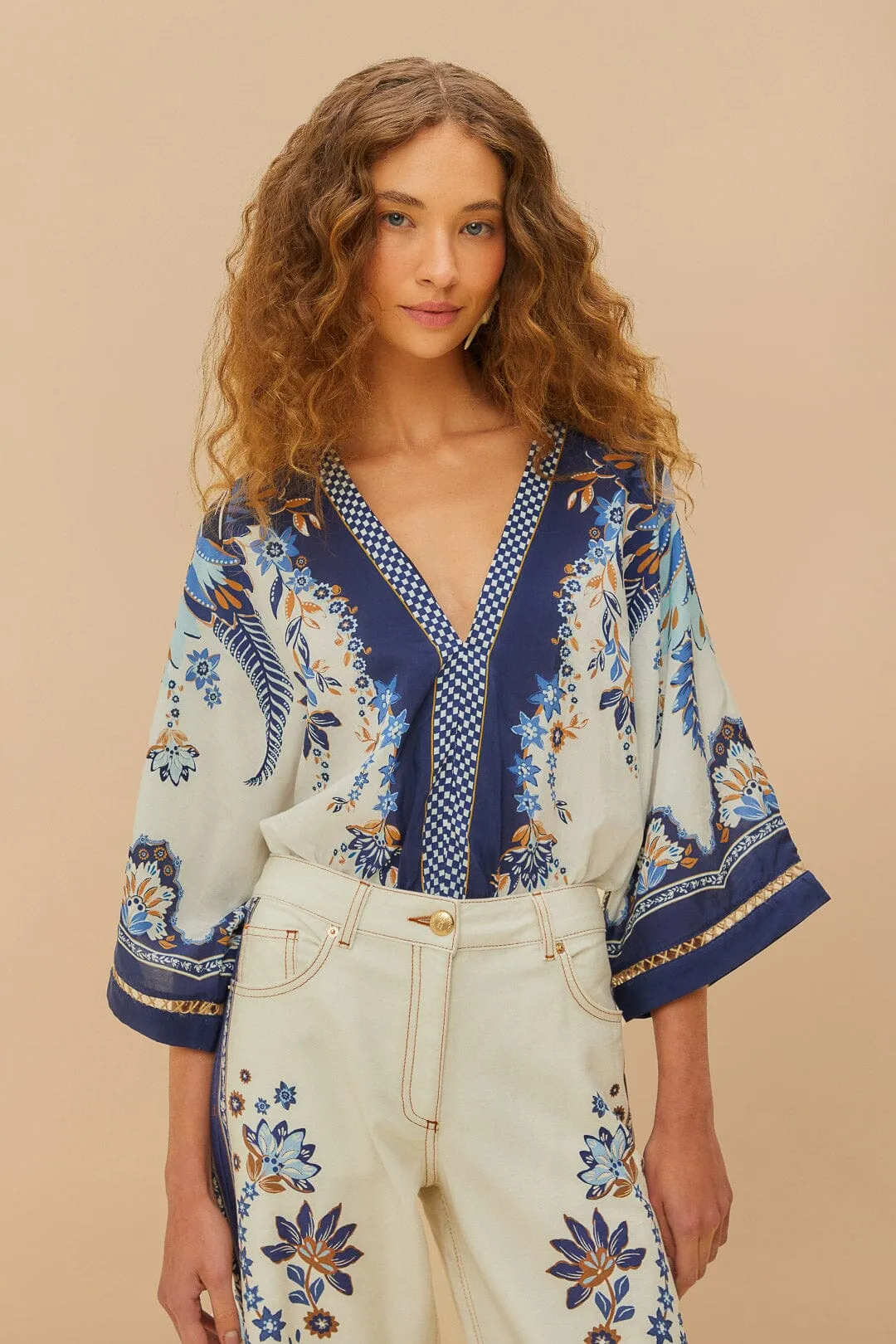 Off-White Ana Tapestry Kimono Bodysuit sold by FARM Rio
