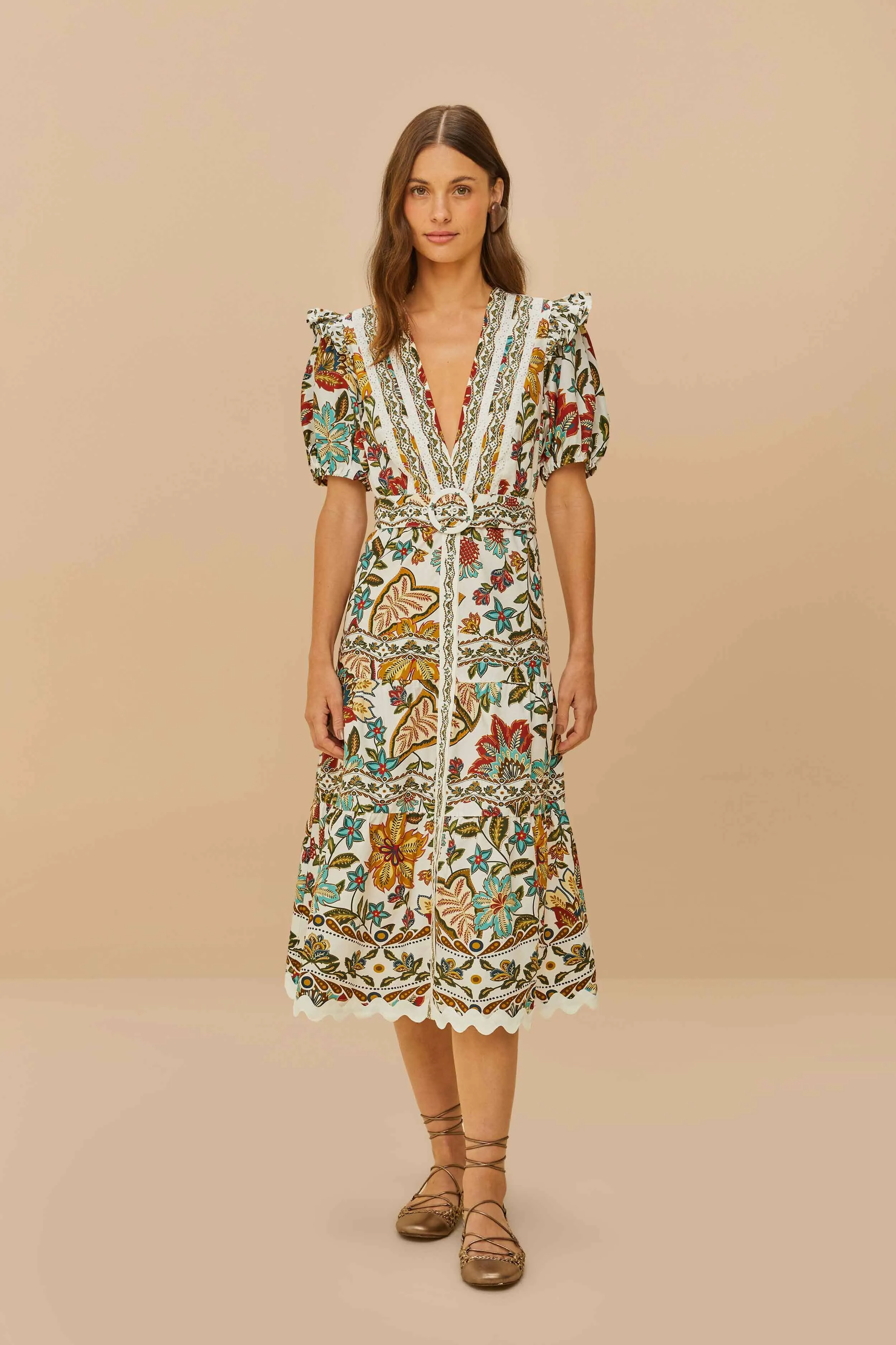 Off-White Botanicals Belted Midi Dress sold by FARM Rio
