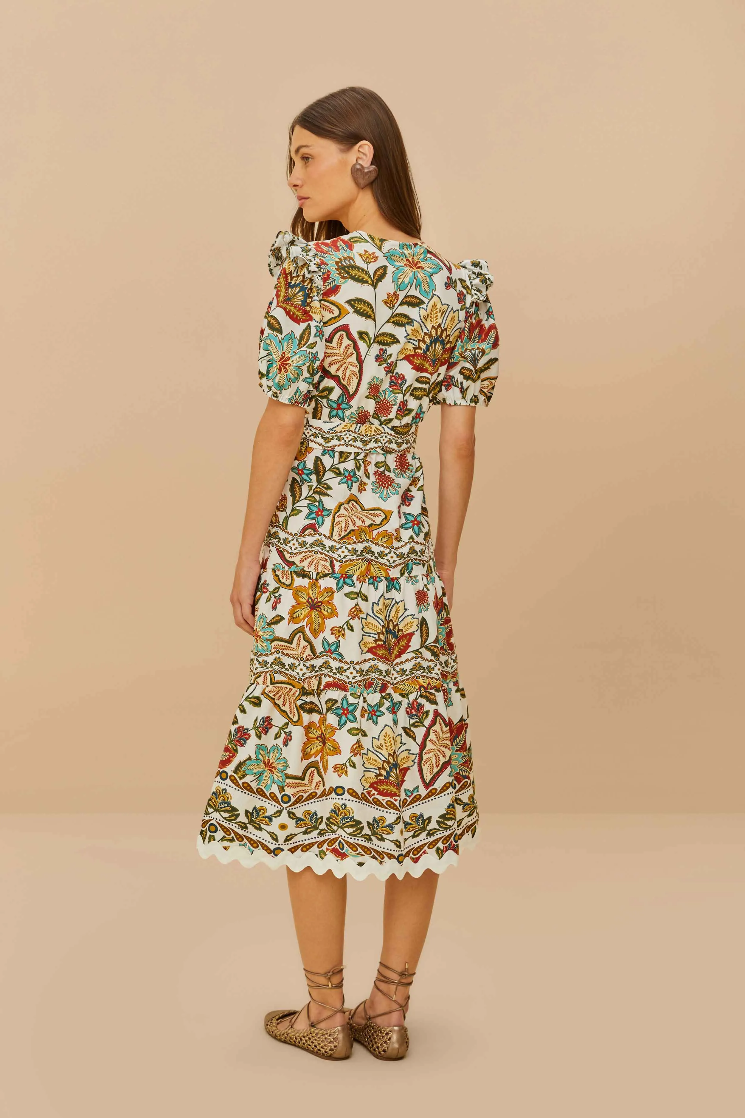 Off-White Botanicals Belted Midi Dress sold by FARM Rio product image thumbnail 4