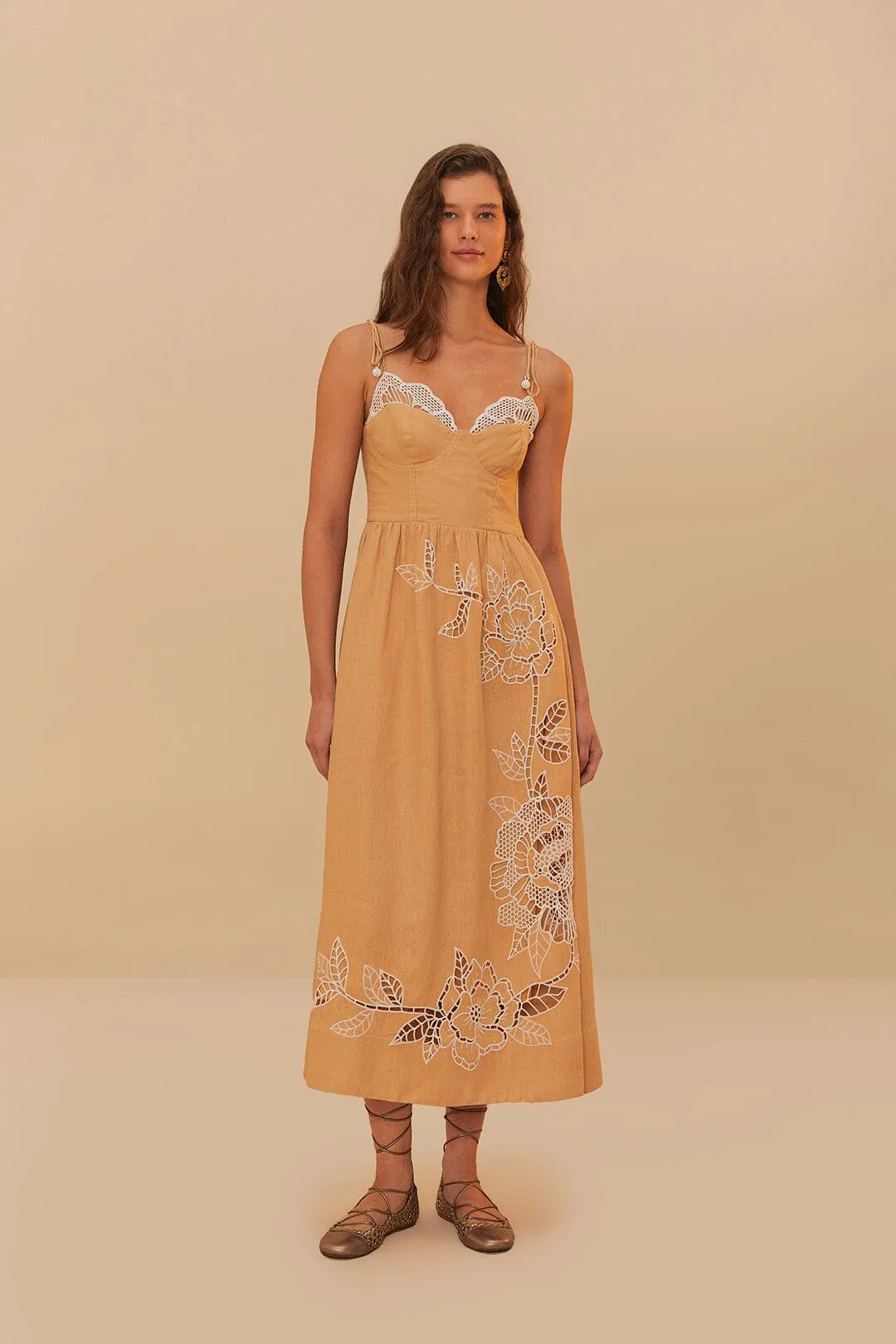 Sand Richelieu Euroflax™ Premium Linen Midi Dress sold by FARM Rio