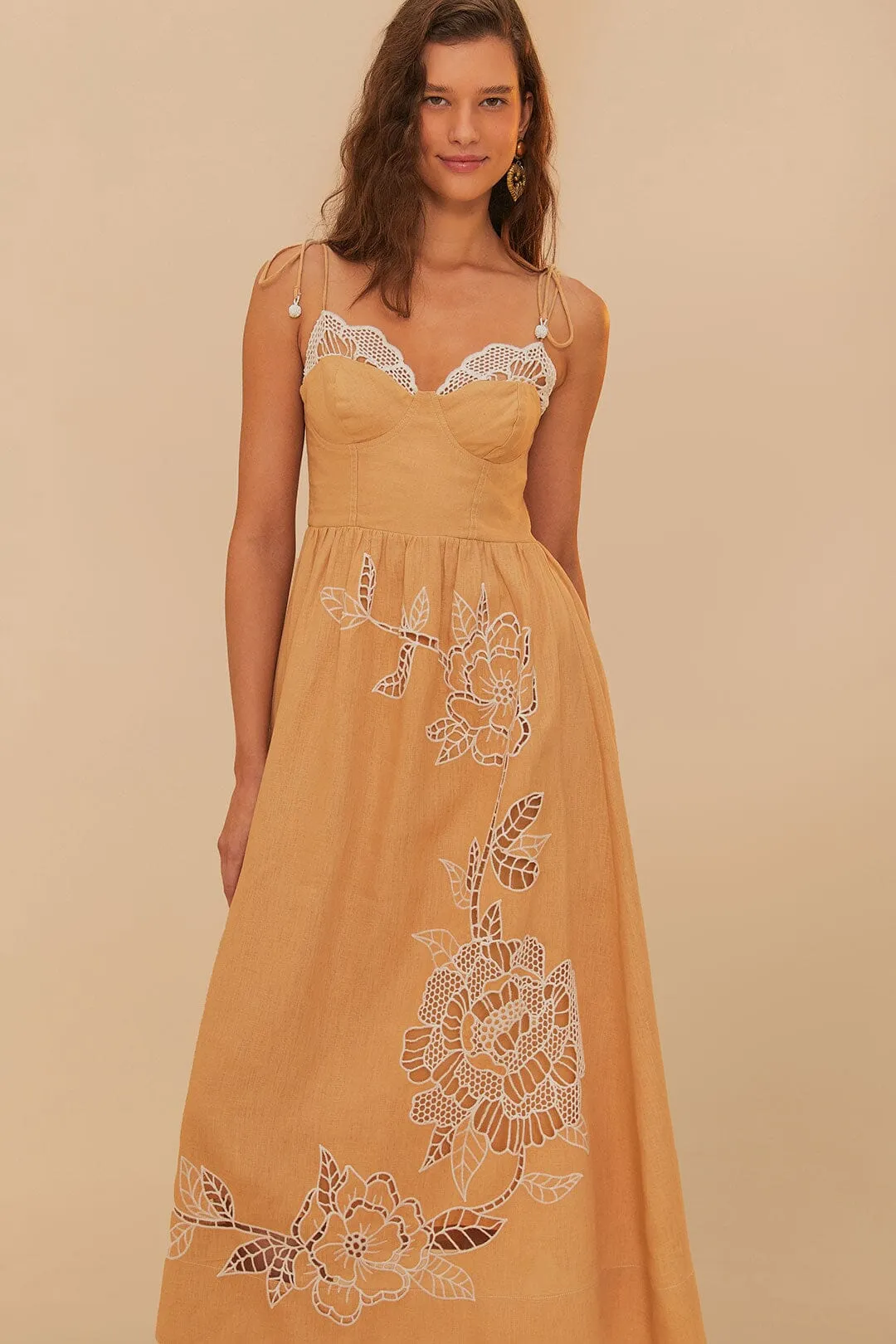 Sand Richelieu Euroflax™ Premium Linen Midi Dress sold by FARM Rio product image thumbnail 2