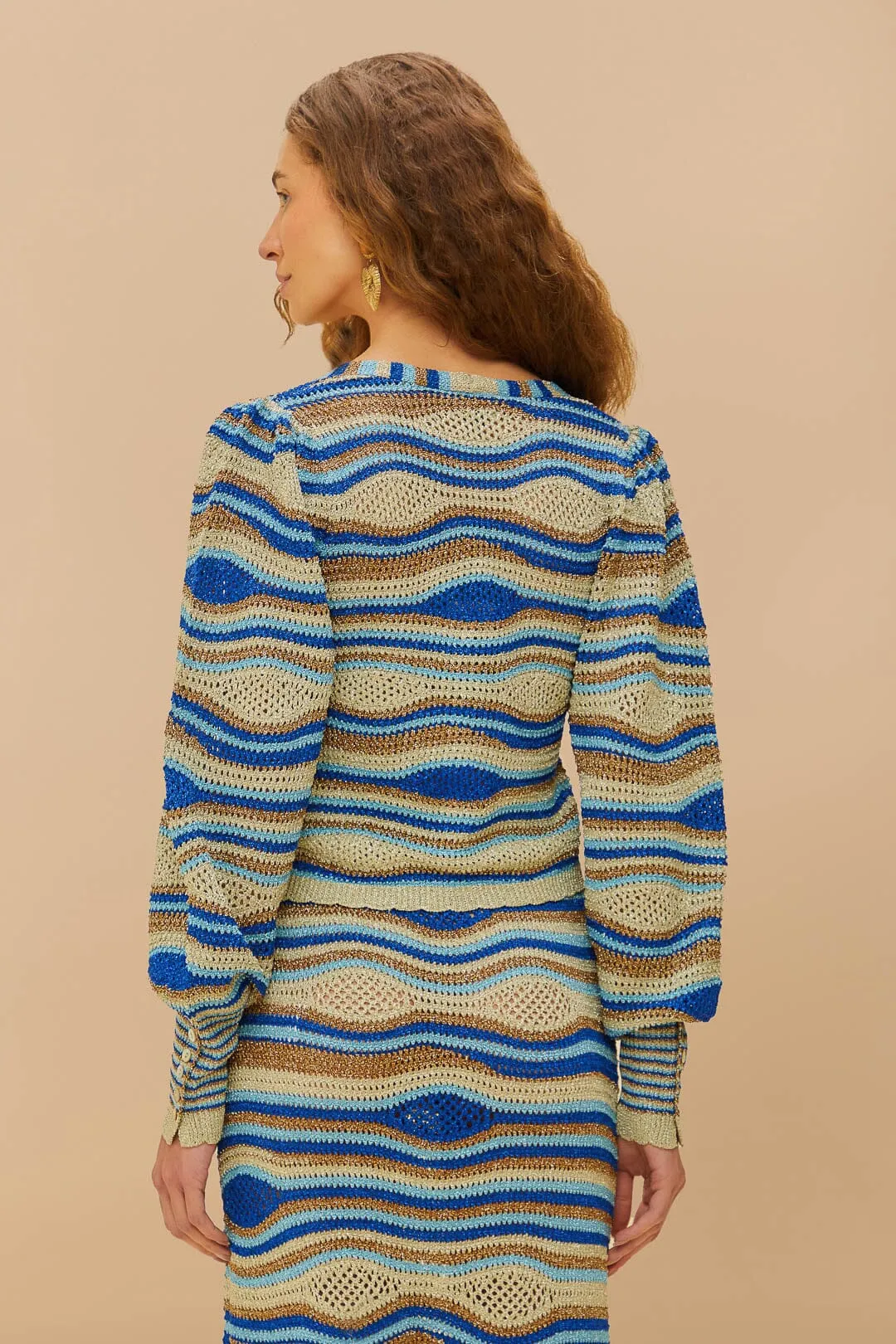 Blue Mixed Waves Knit Blouse sold by FARM Rio product image thumbnail 4