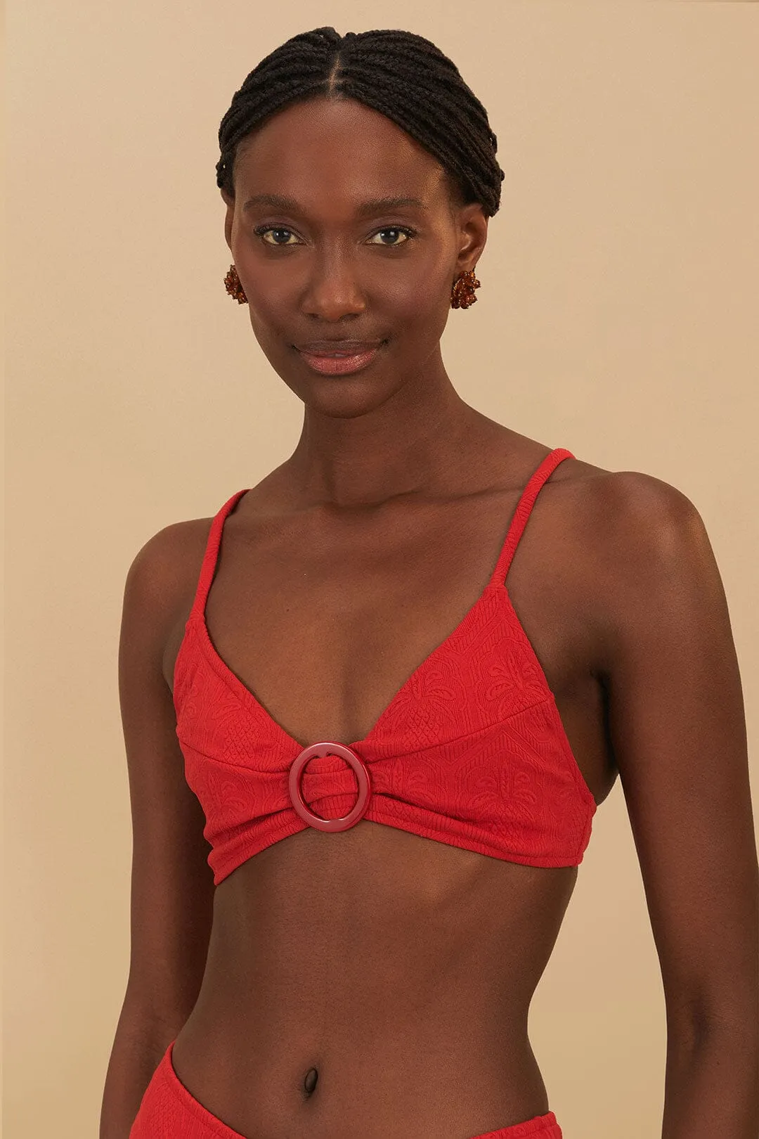 Red Matelasse Pineapple Bikini Top sold by FARM Rio